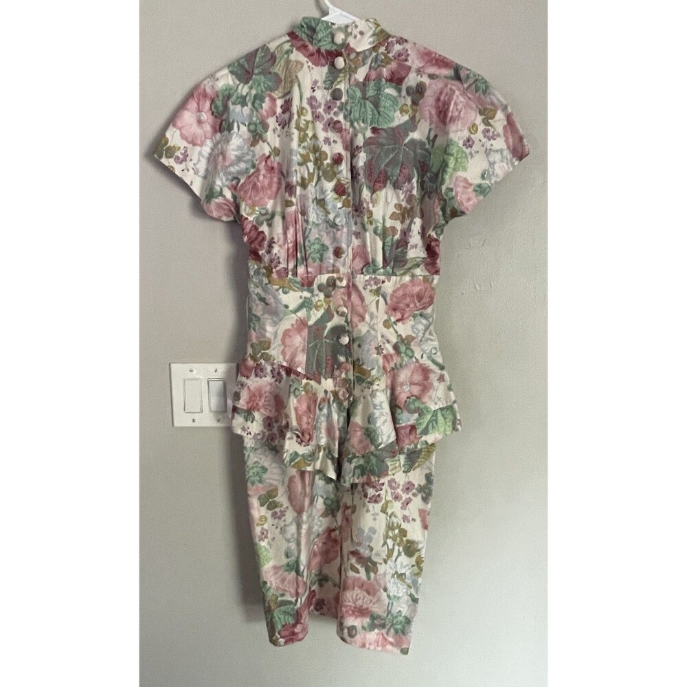 Vtg 80s Karen Alexander Floral Peplum Button Down Corset Style Dress Cottagecore